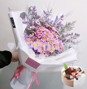 핑퐁 소국꽃다발+케익 랜덤발송
