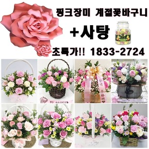 사탕+핑크 꽃바구니(꽃다발가능)